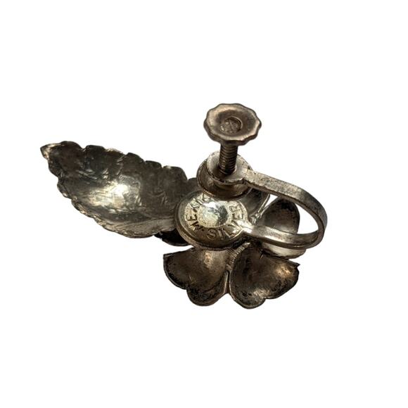 Silver and turquoise screw back flower earrings VINTAGE - Picture 5 of 8